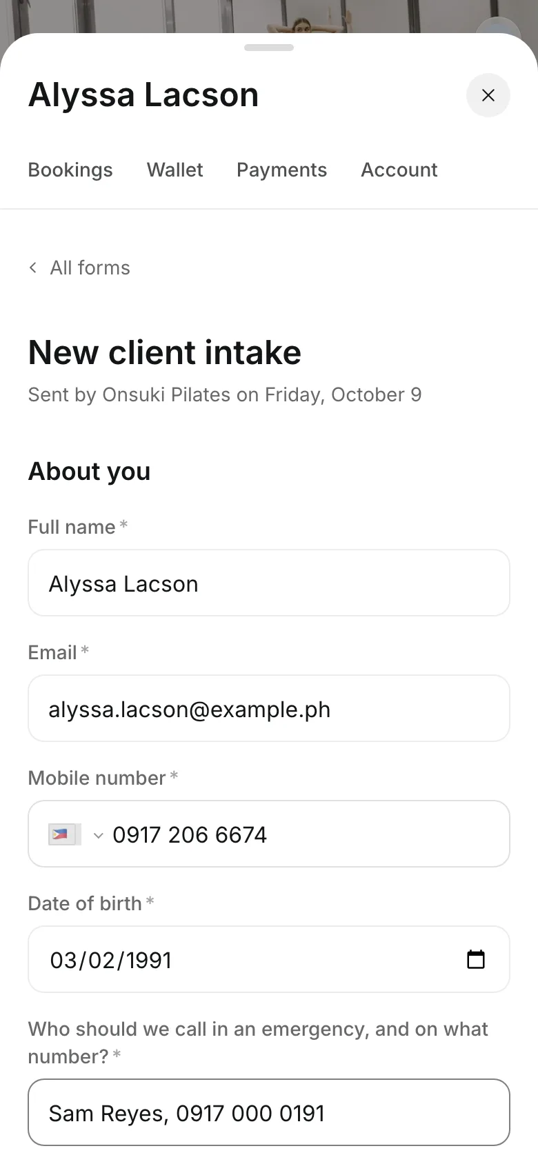 Filling in an intake form on a phone