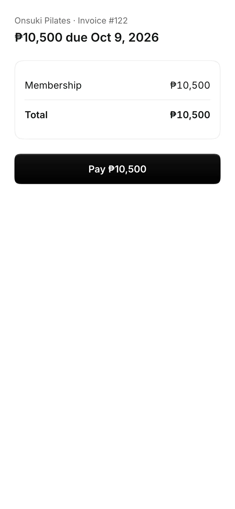 An invoice open on a phone, with its total and a Pay button