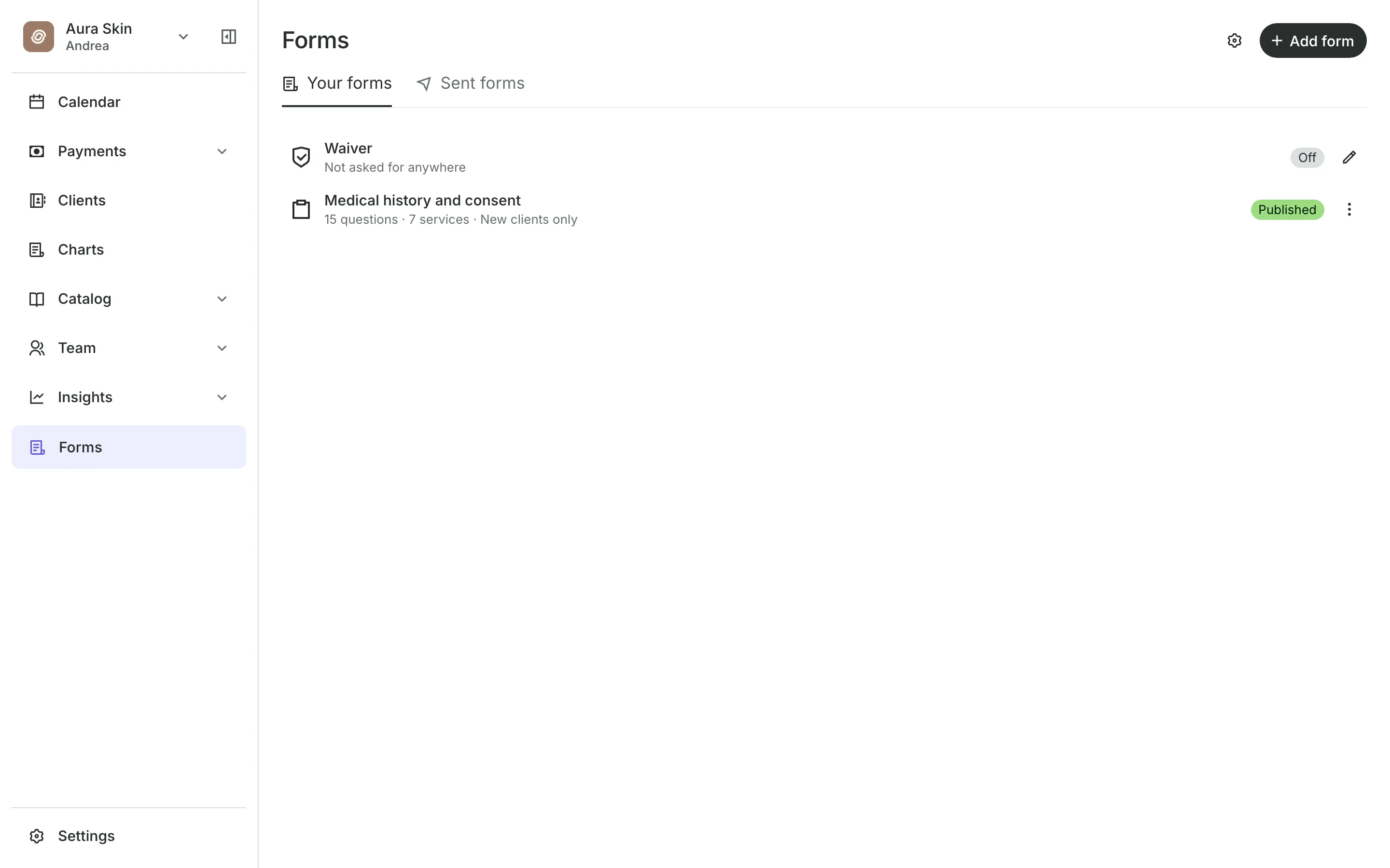 Intake forms and the waiver clients fill in