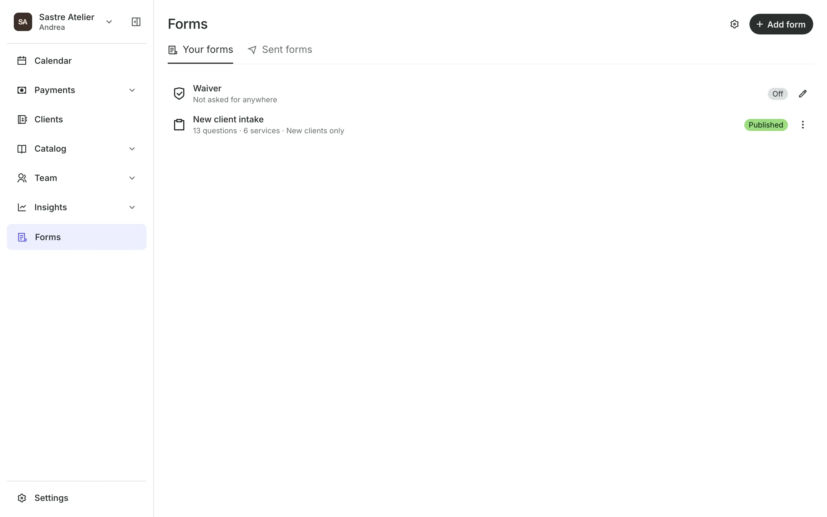 Intake forms and the waiver clients fill in