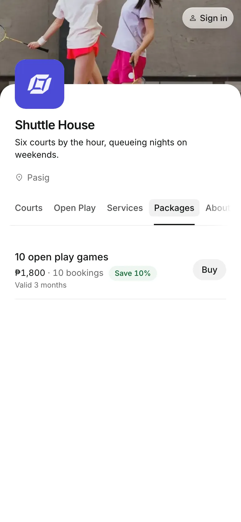 Packages and memberships on the booking page, on a phone
