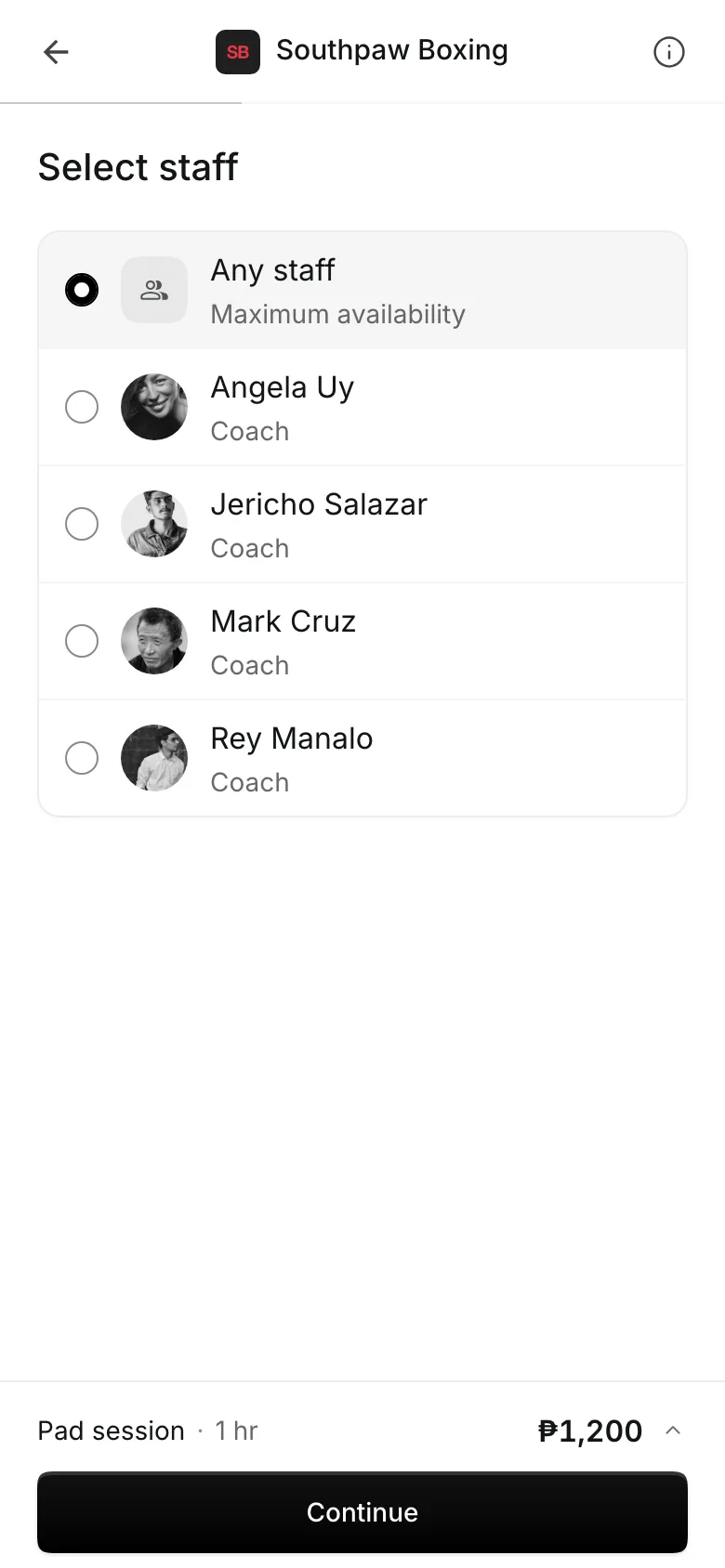 Choosing who to book with, on a phone
