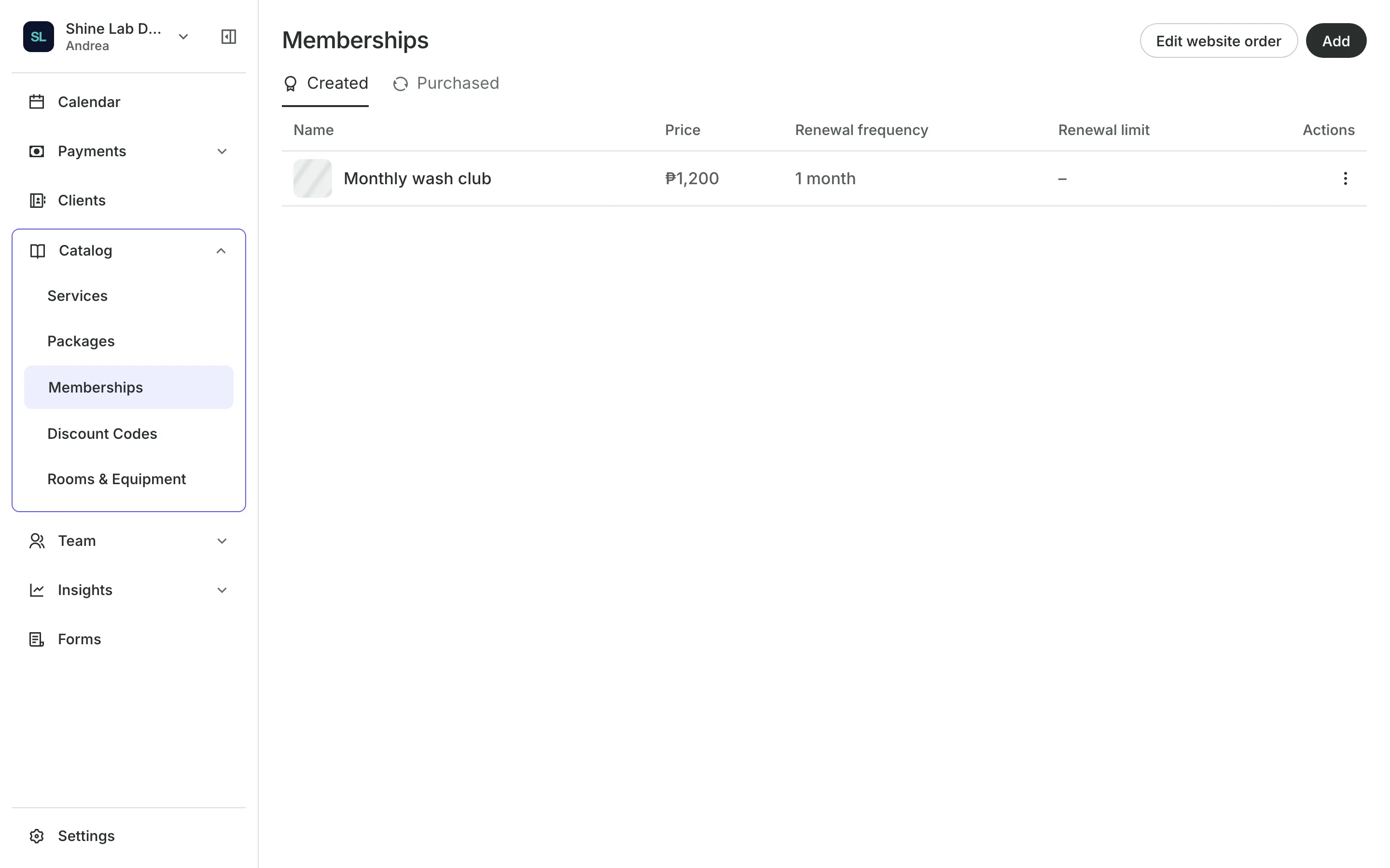 Memberships with each one's price and renewal