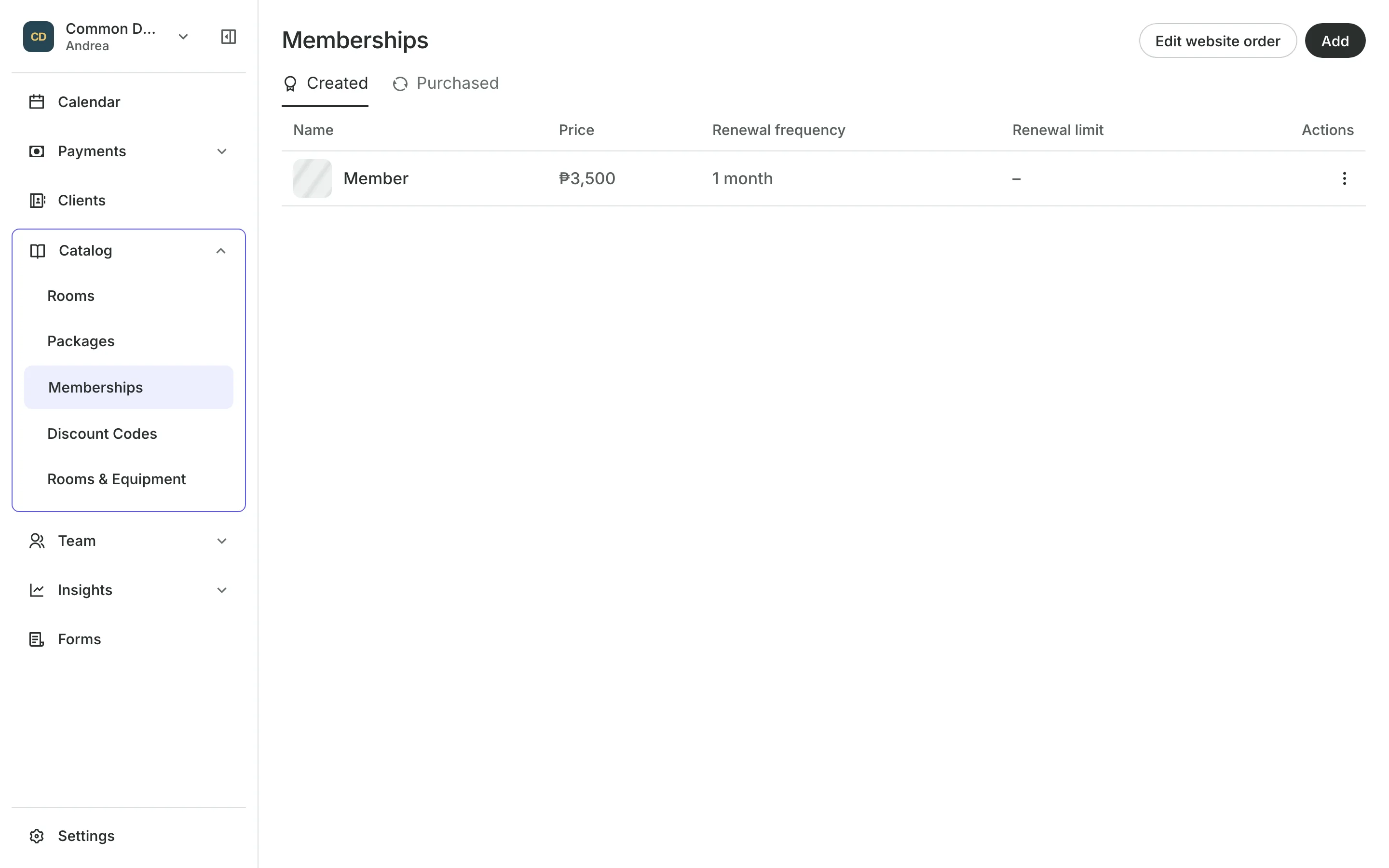 Memberships with each one's price and renewal
