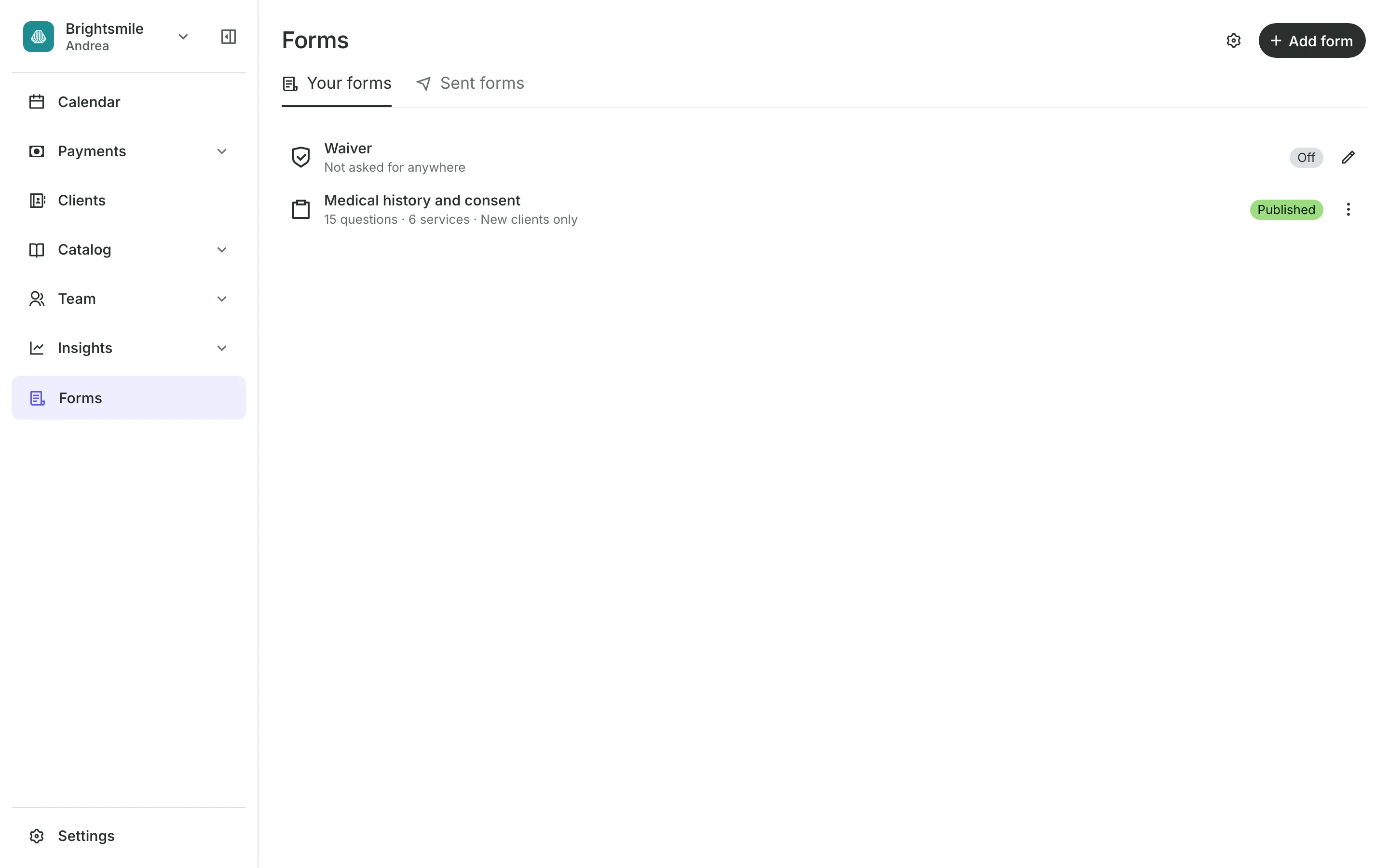 Intake forms and the waiver clients fill in