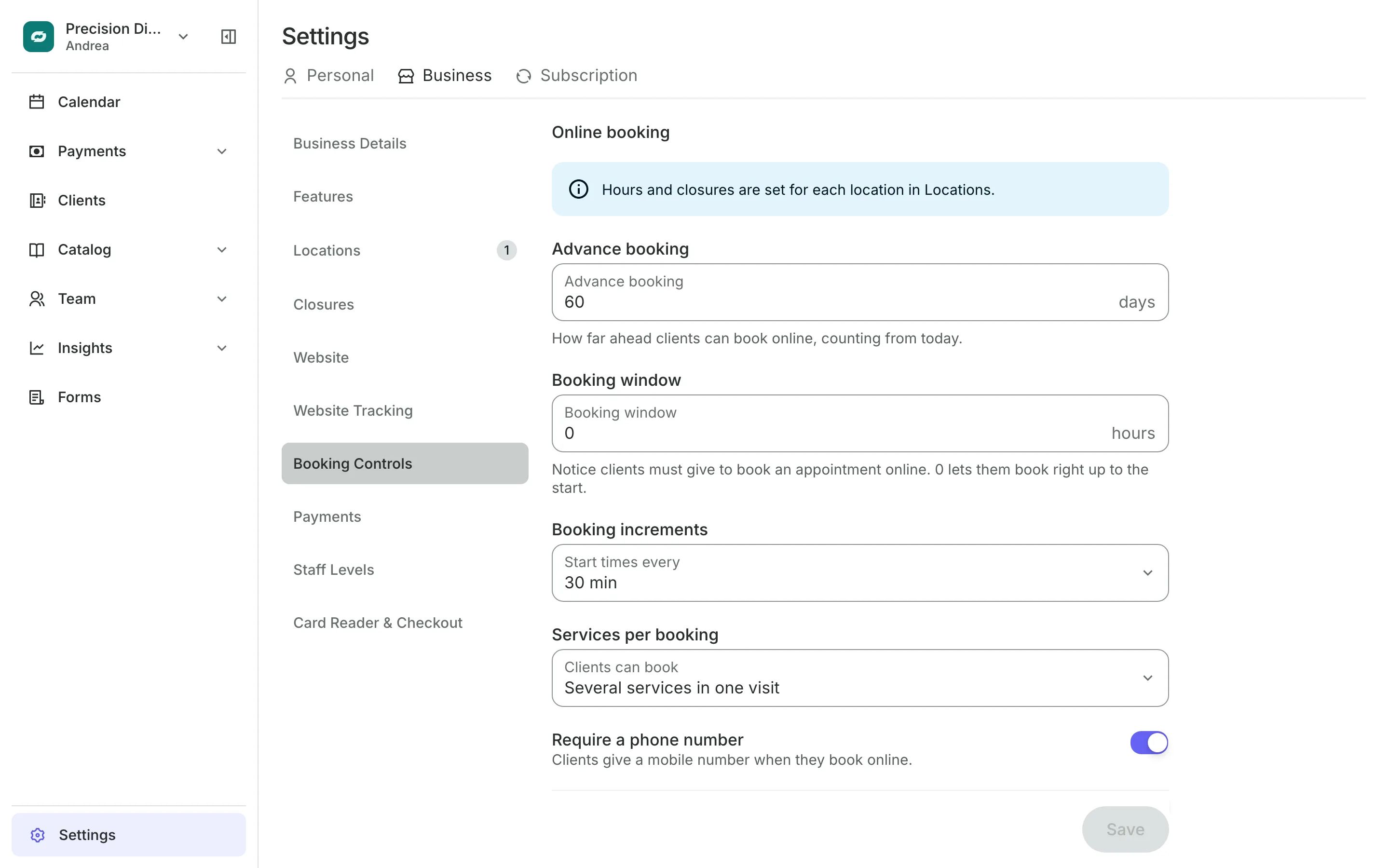 Booking rules: how far ahead clients can book and the start times