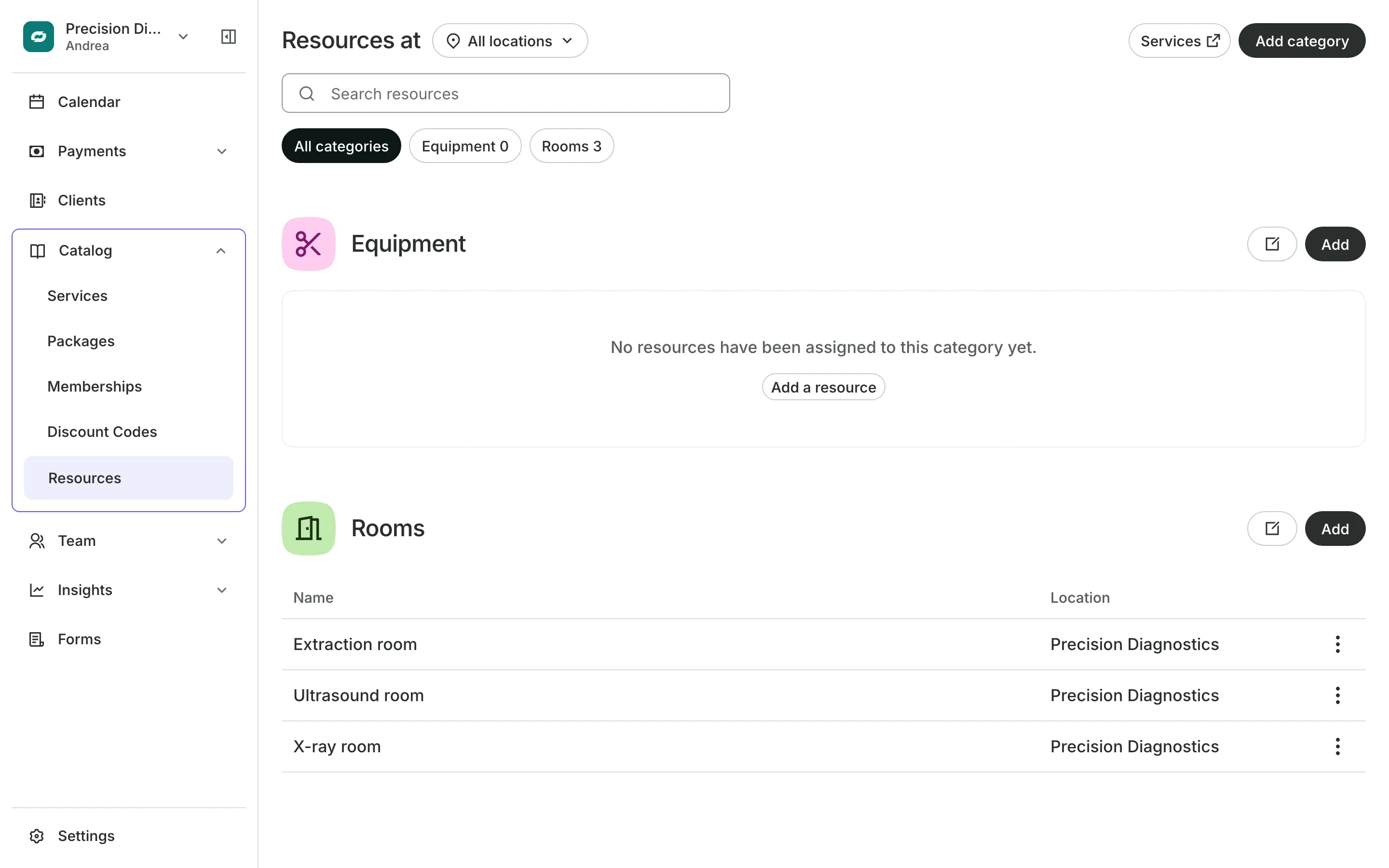 Rooms and equipment that services need
