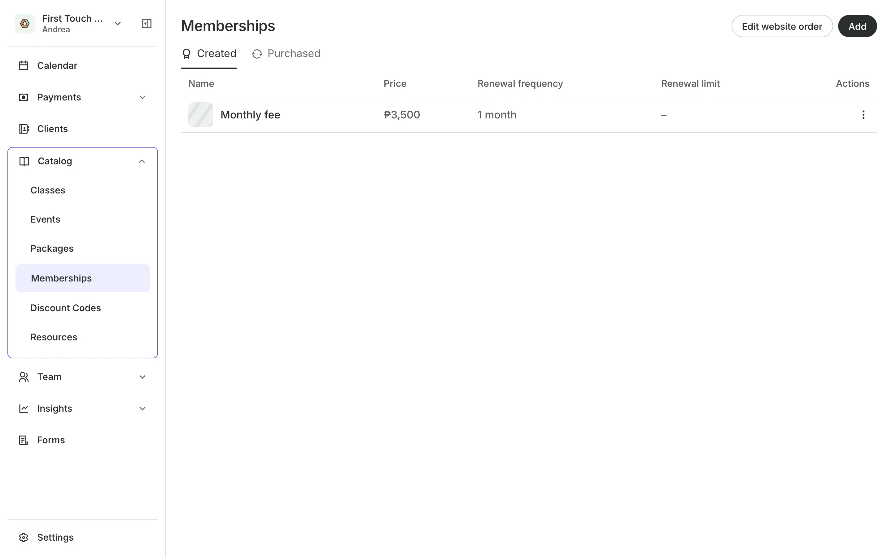Memberships with each one's price and renewal