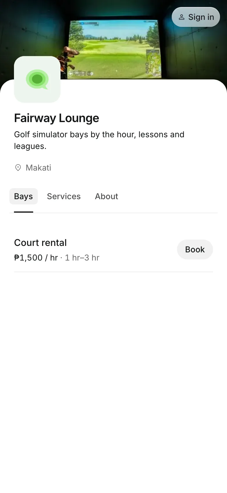 The business's booking page on a phone