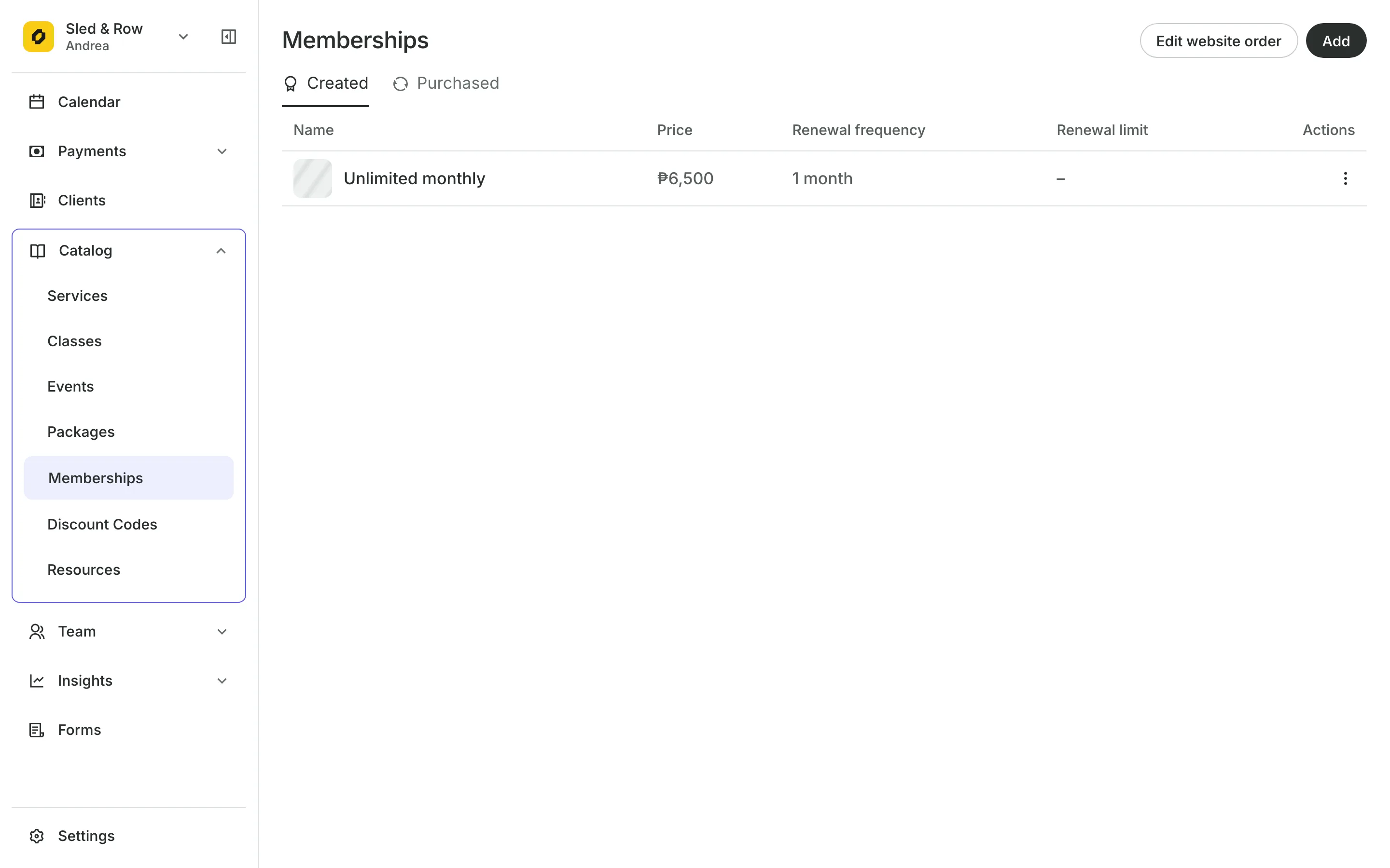 Memberships with each one's price and renewal