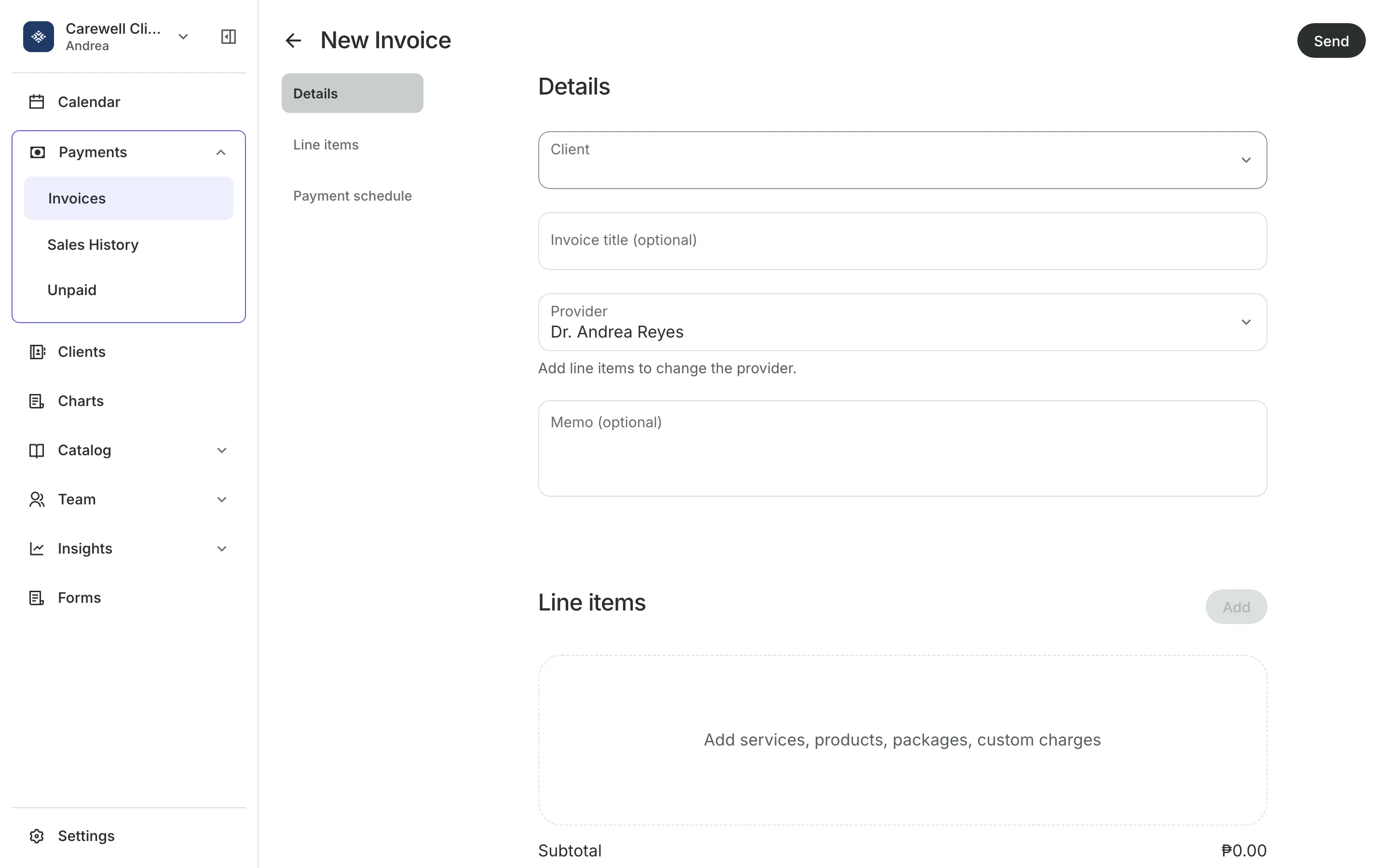 Writing an invoice: the client, the provider and the line items
