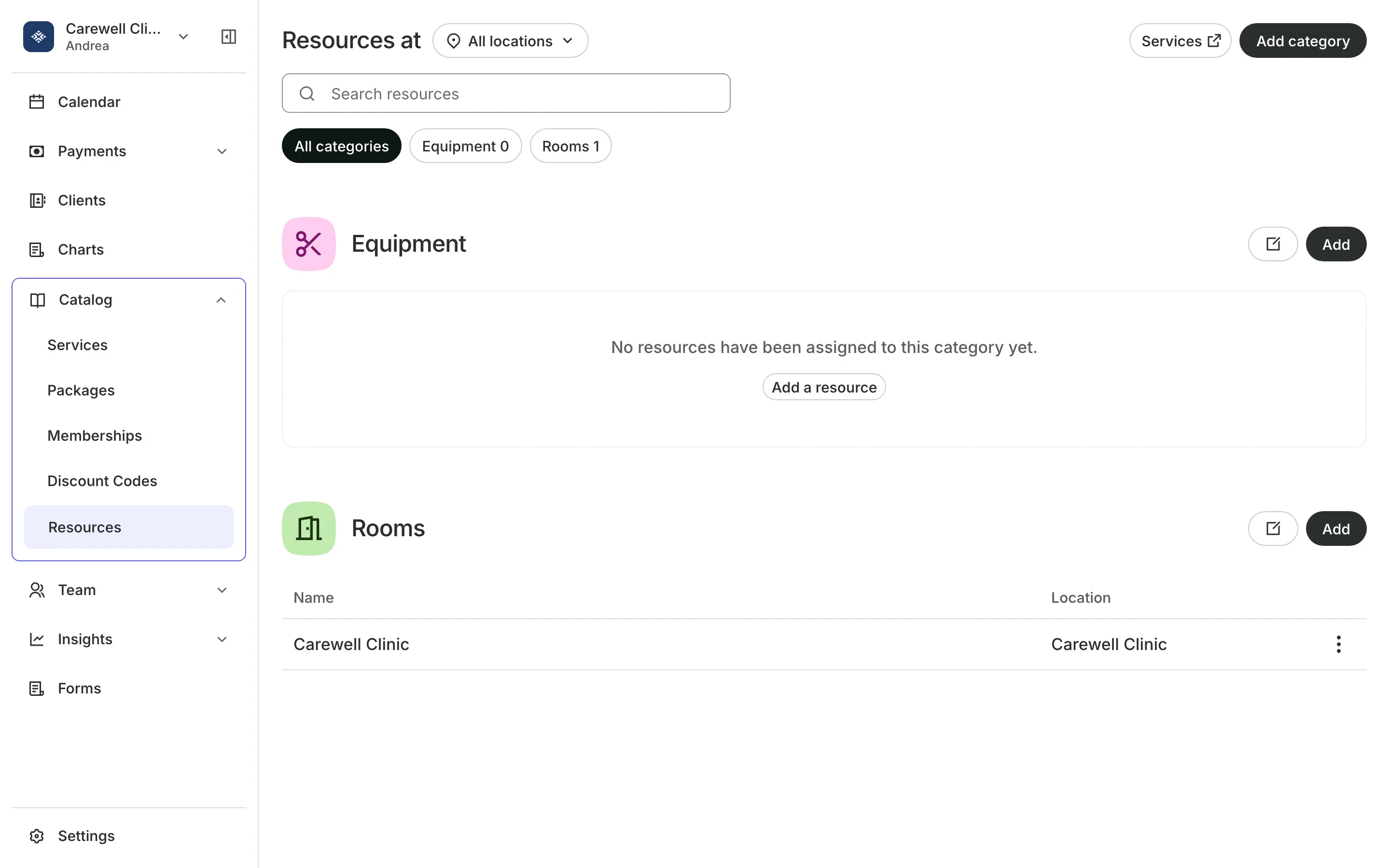 Rooms and equipment that services need