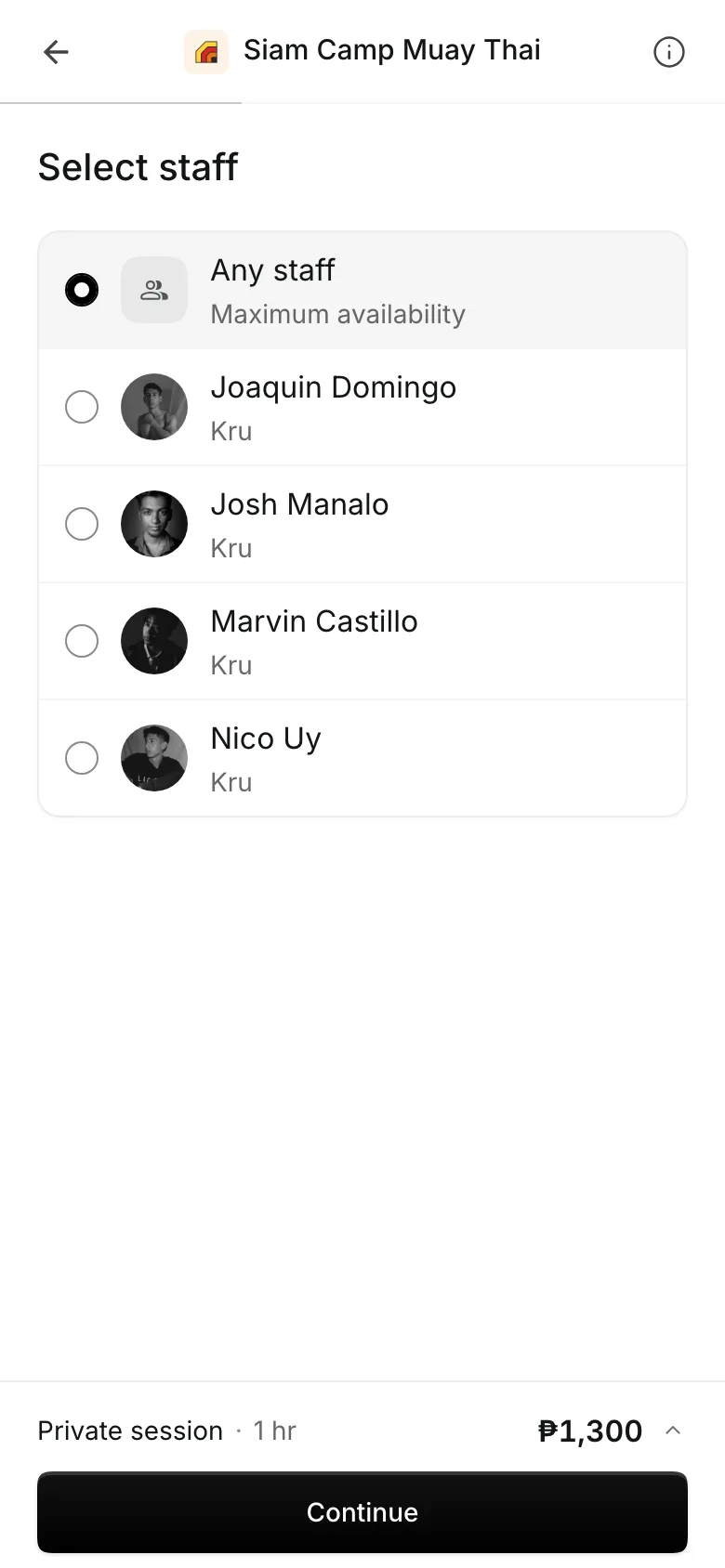 Choosing who to book with, on a phone