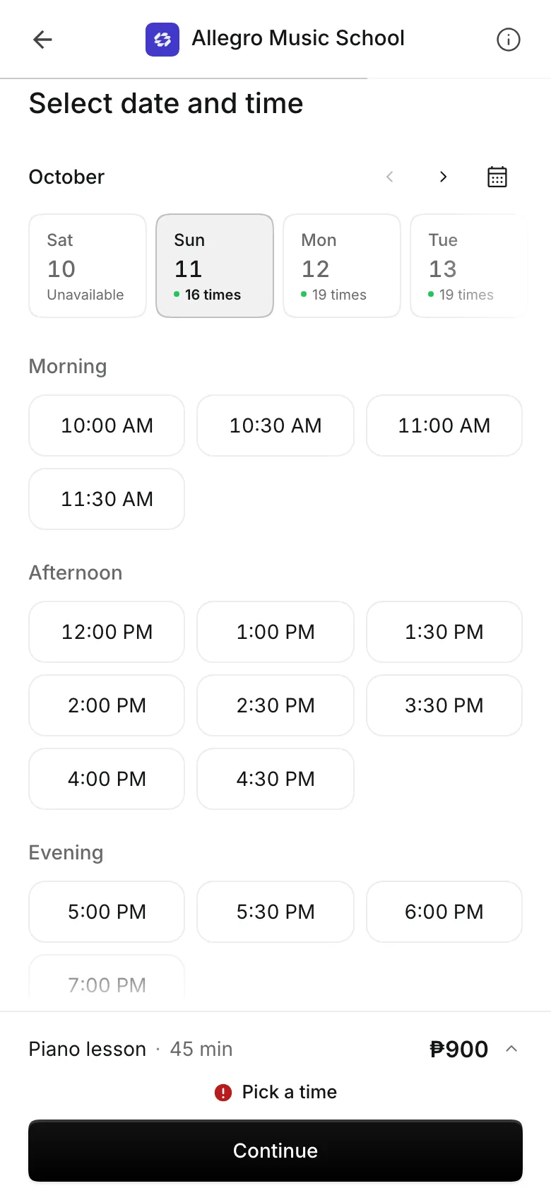 Picking a day and time on a phone