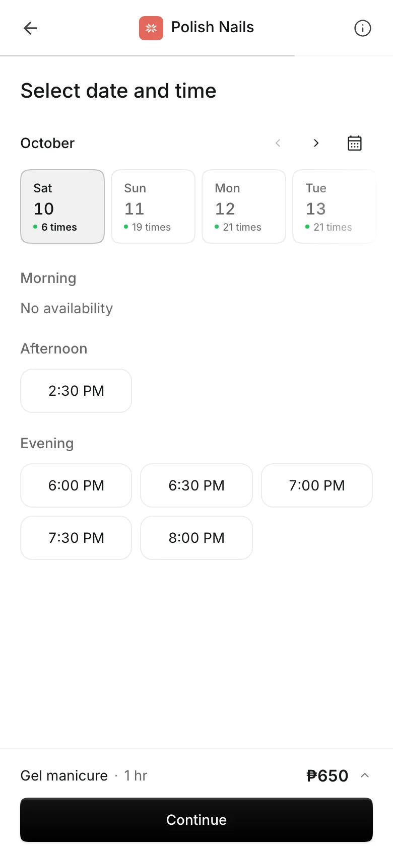 Picking a day and time on a phone
