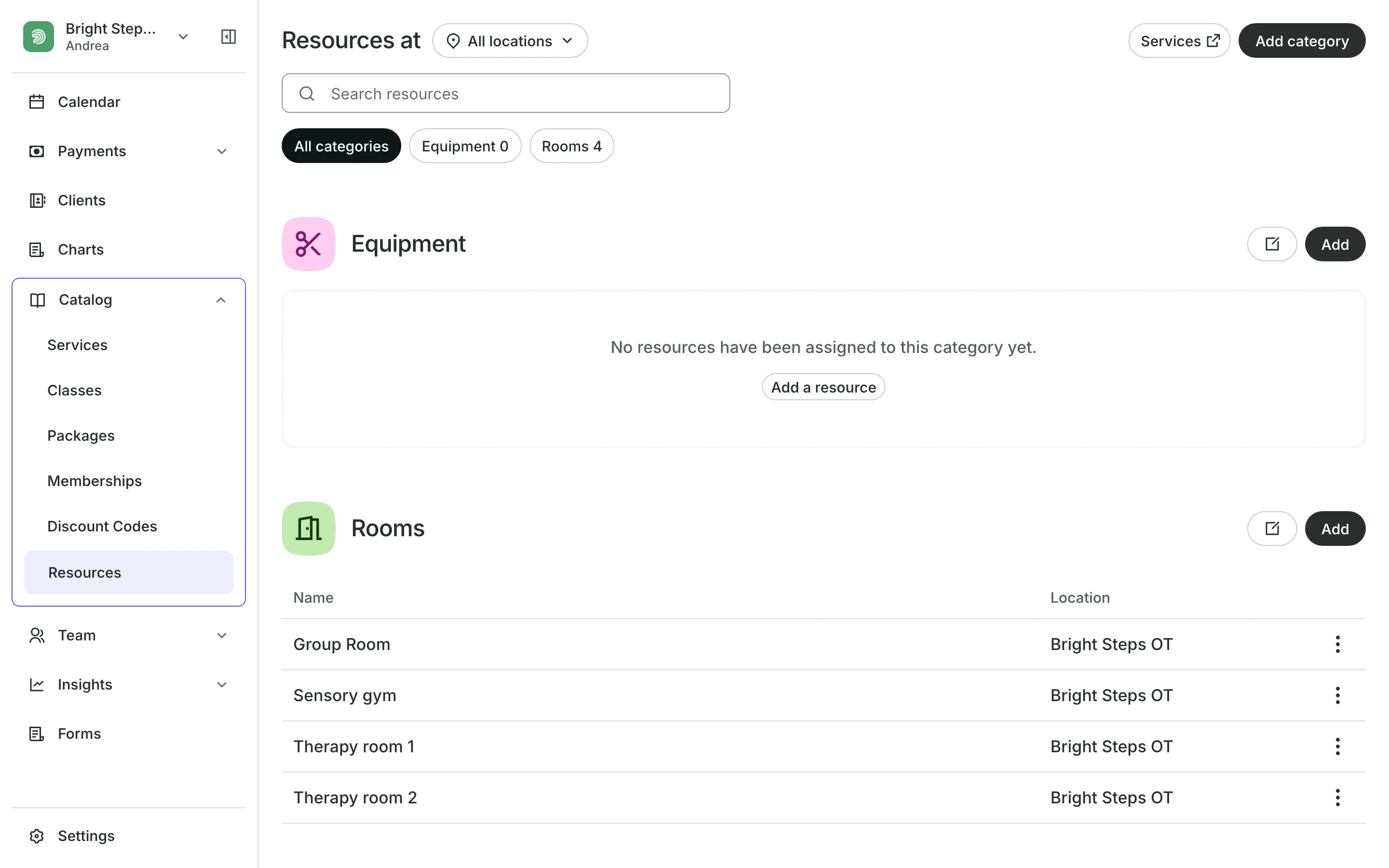 Rooms and equipment that services need