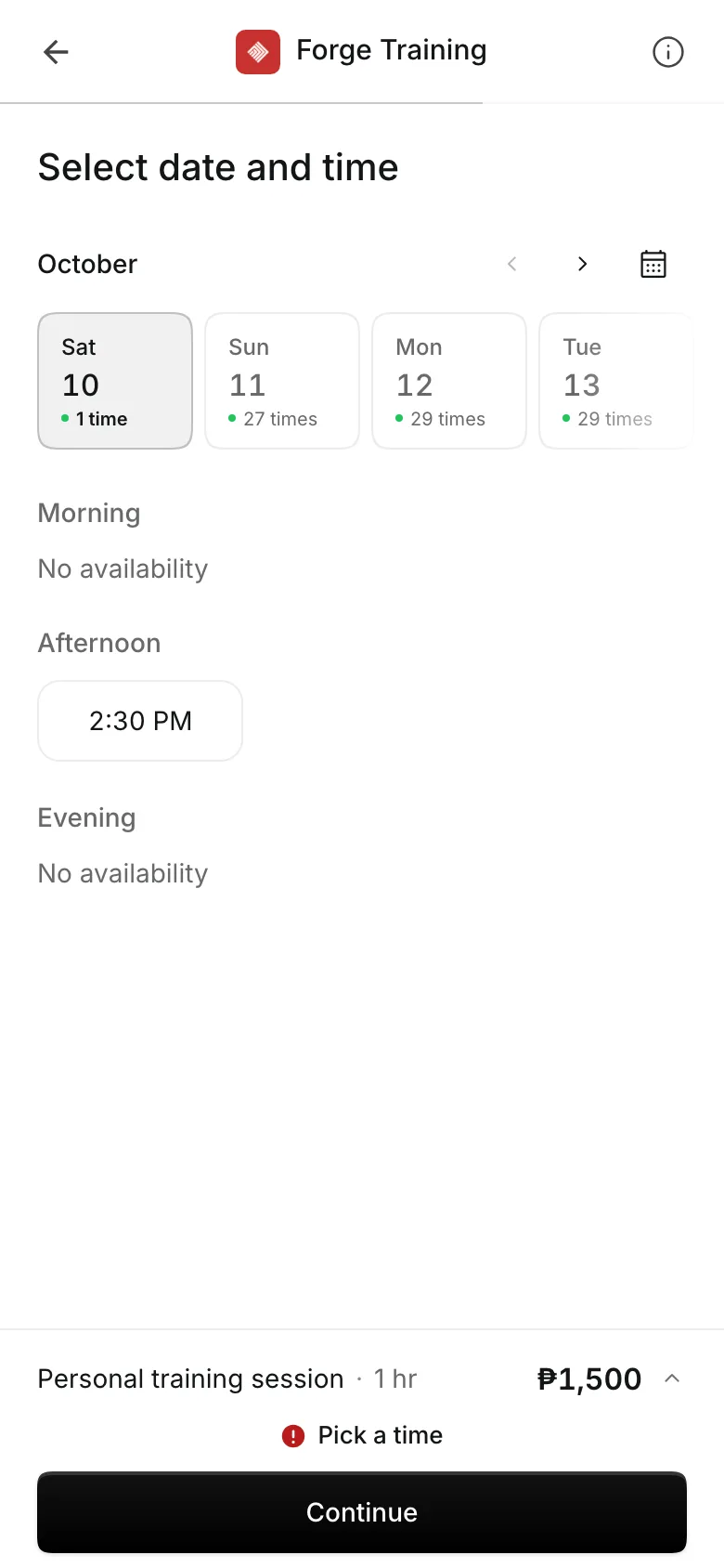 Picking a day and time on a phone