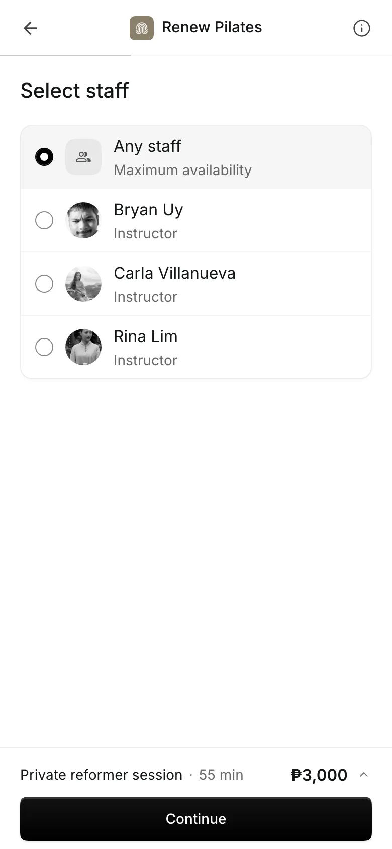 Choosing who to book with, on a phone