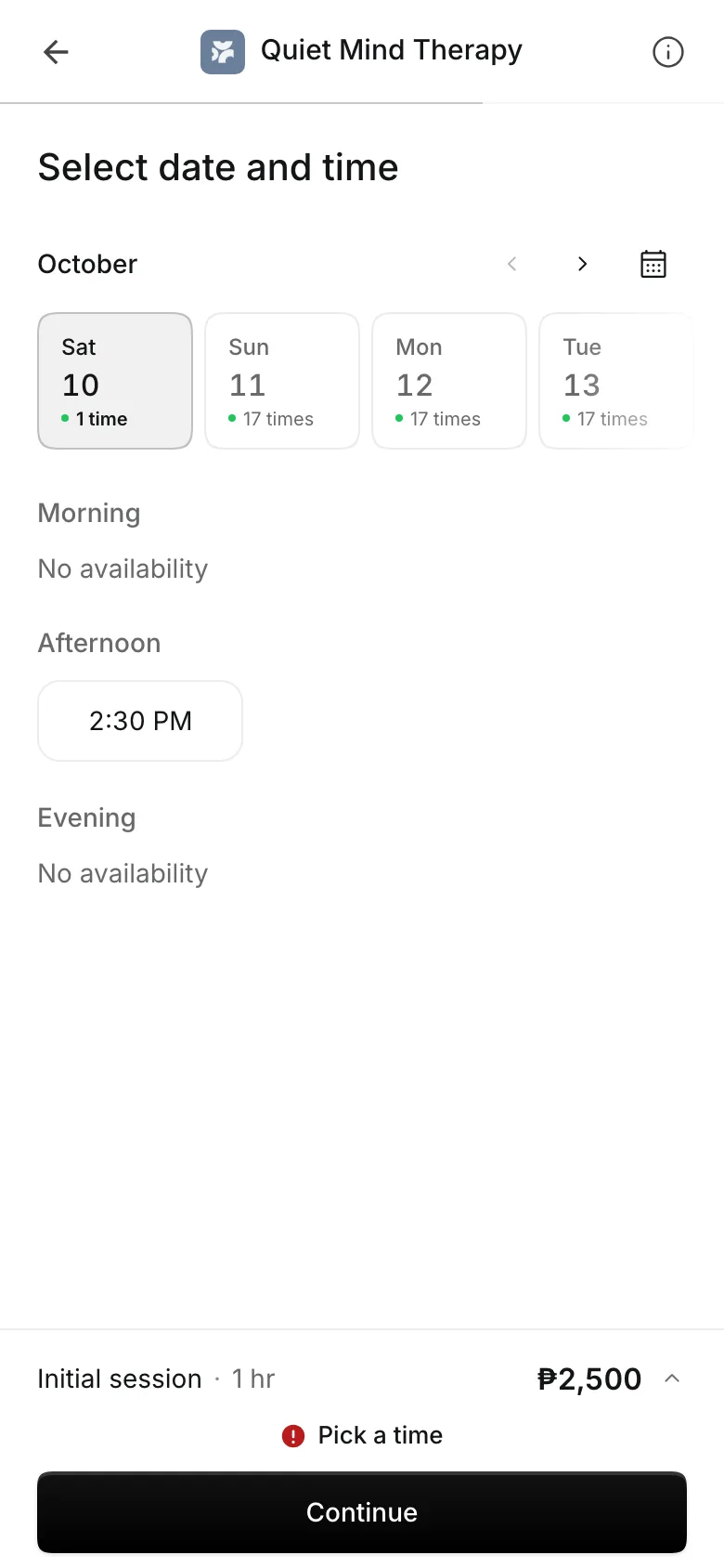 Picking a day and time on a phone