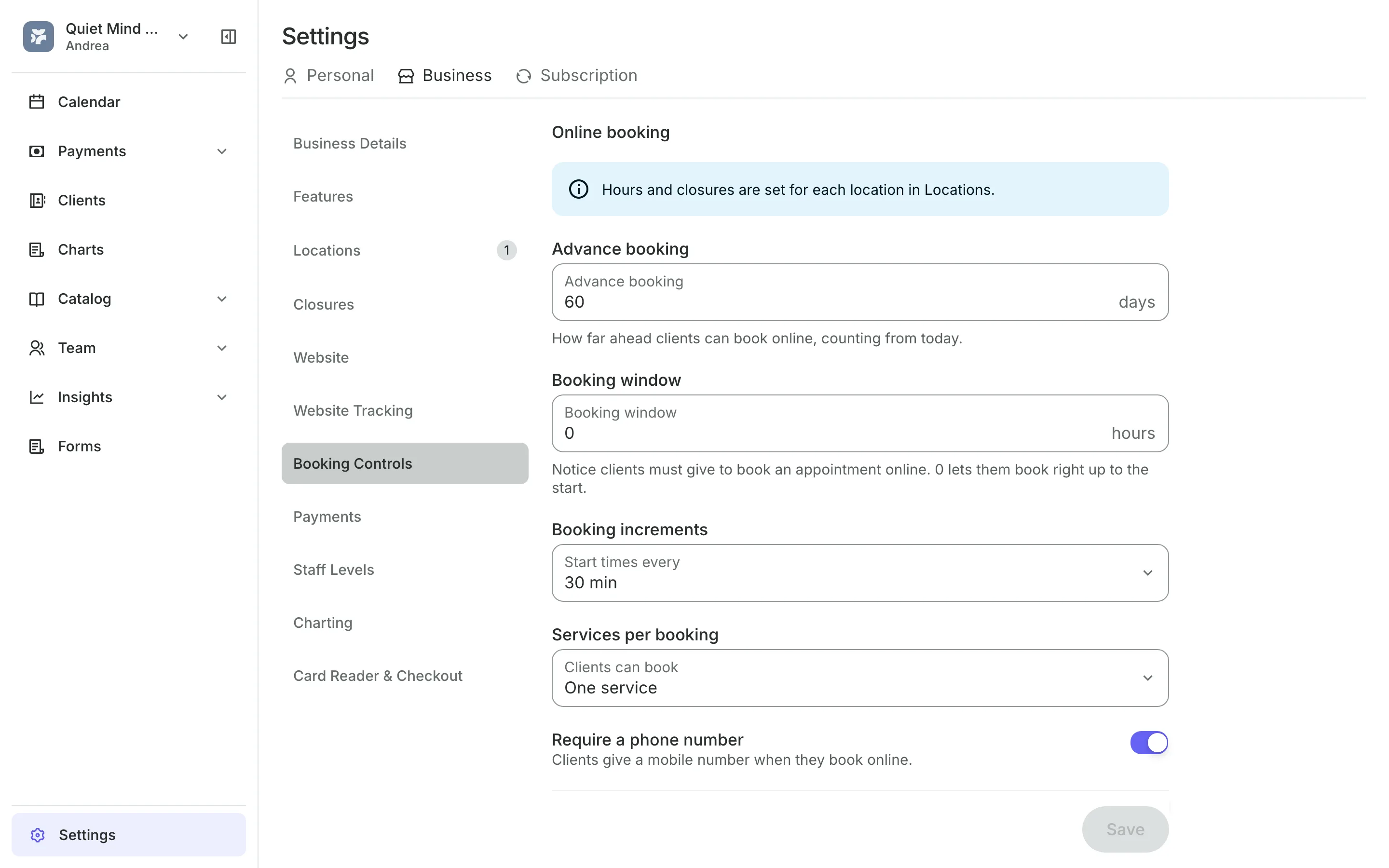 Booking rules: how far ahead clients can book and the start times