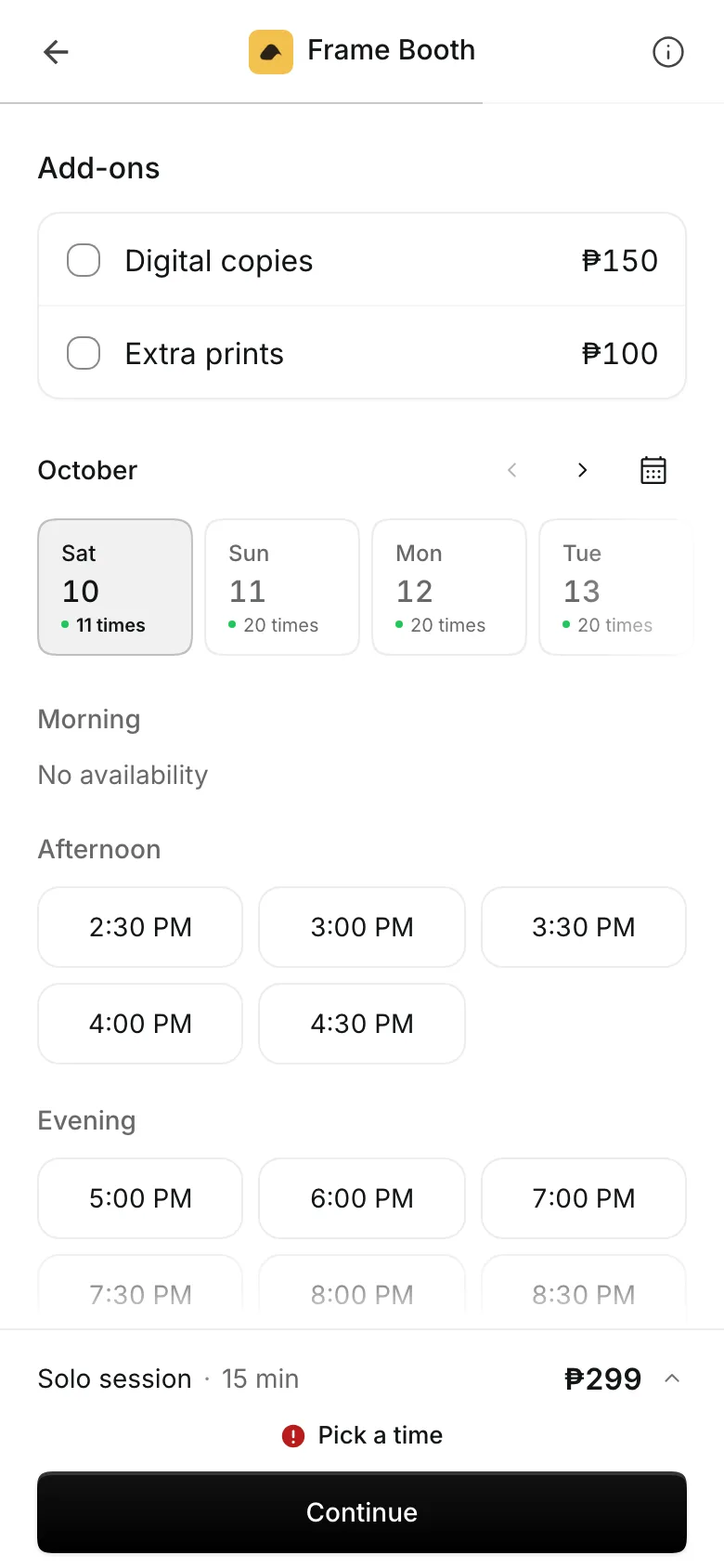 Picking a day and time on a phone