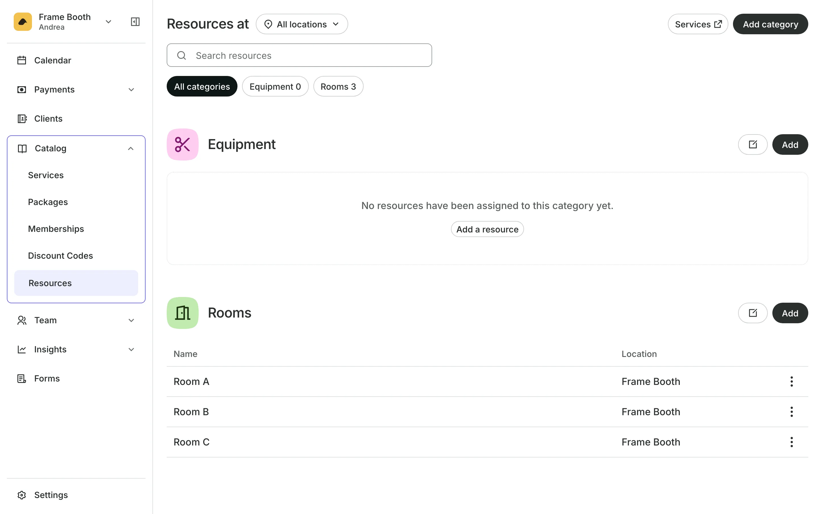 Rooms and equipment that services need