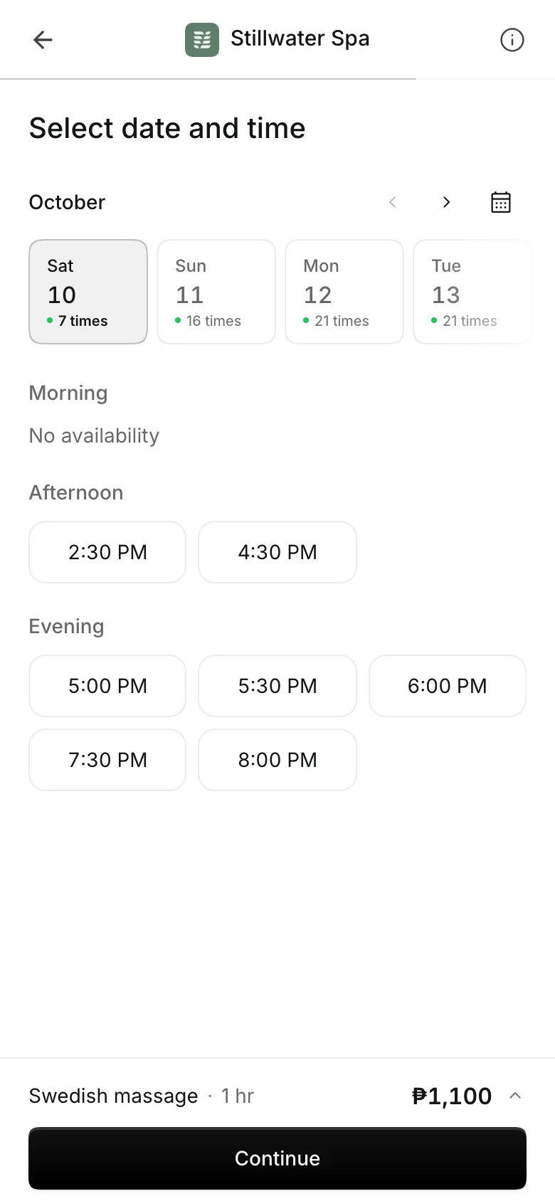 Picking a day and time on a phone