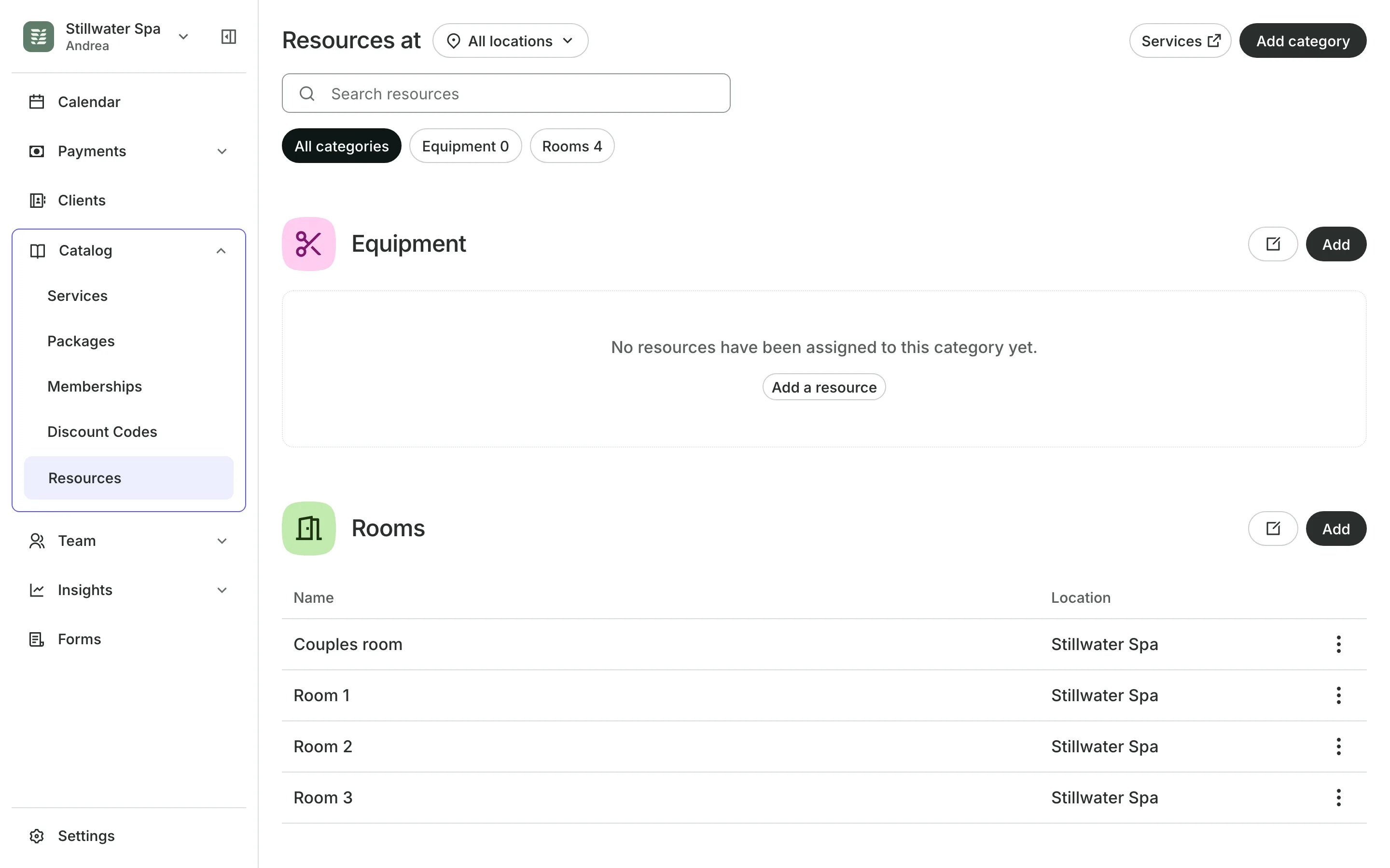 Rooms and equipment that services need