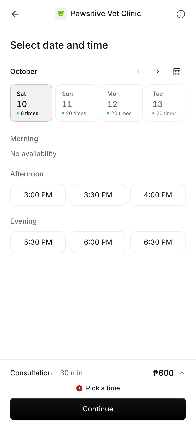 Picking a day and time on a phone