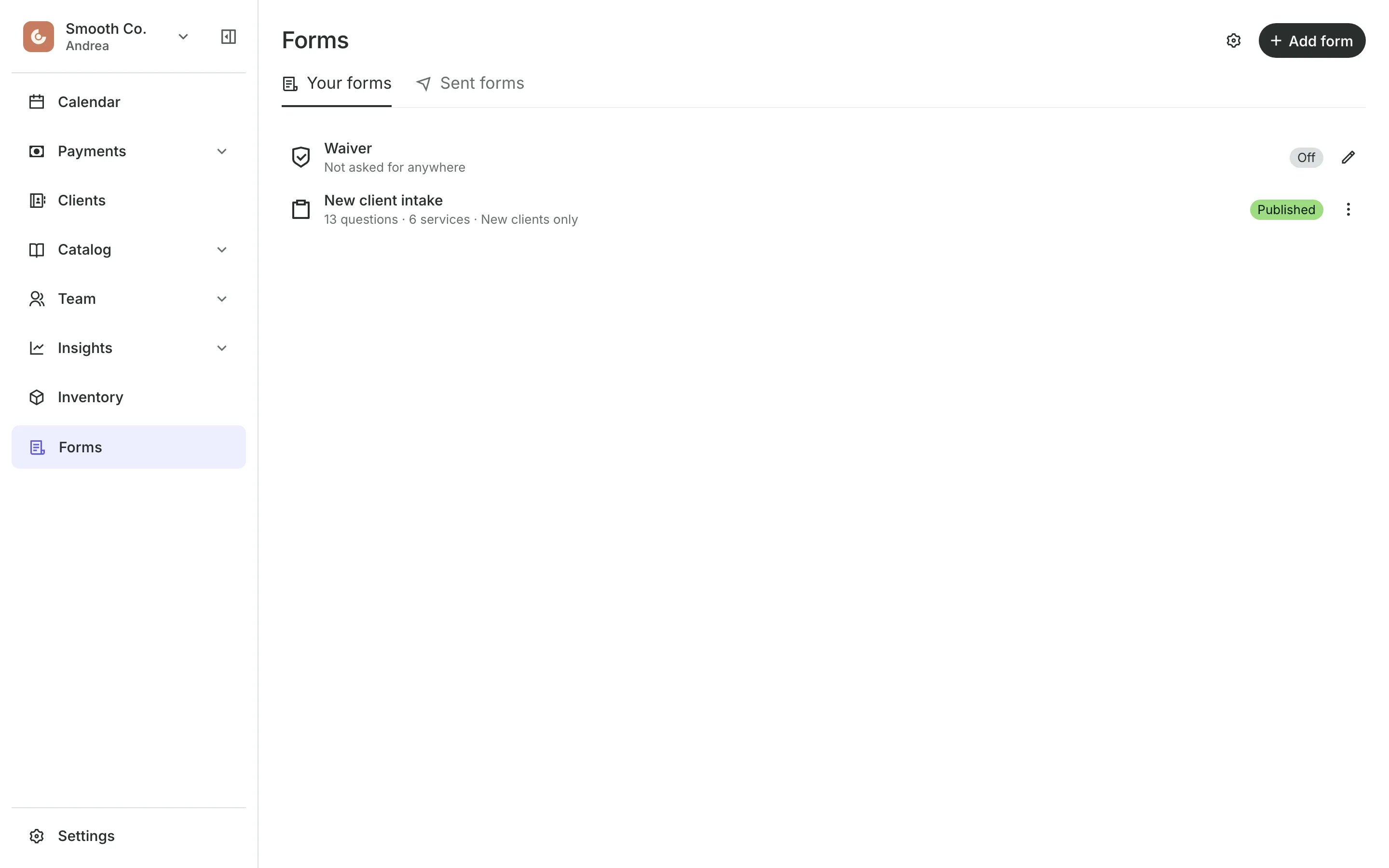 Intake forms and the waiver clients fill in