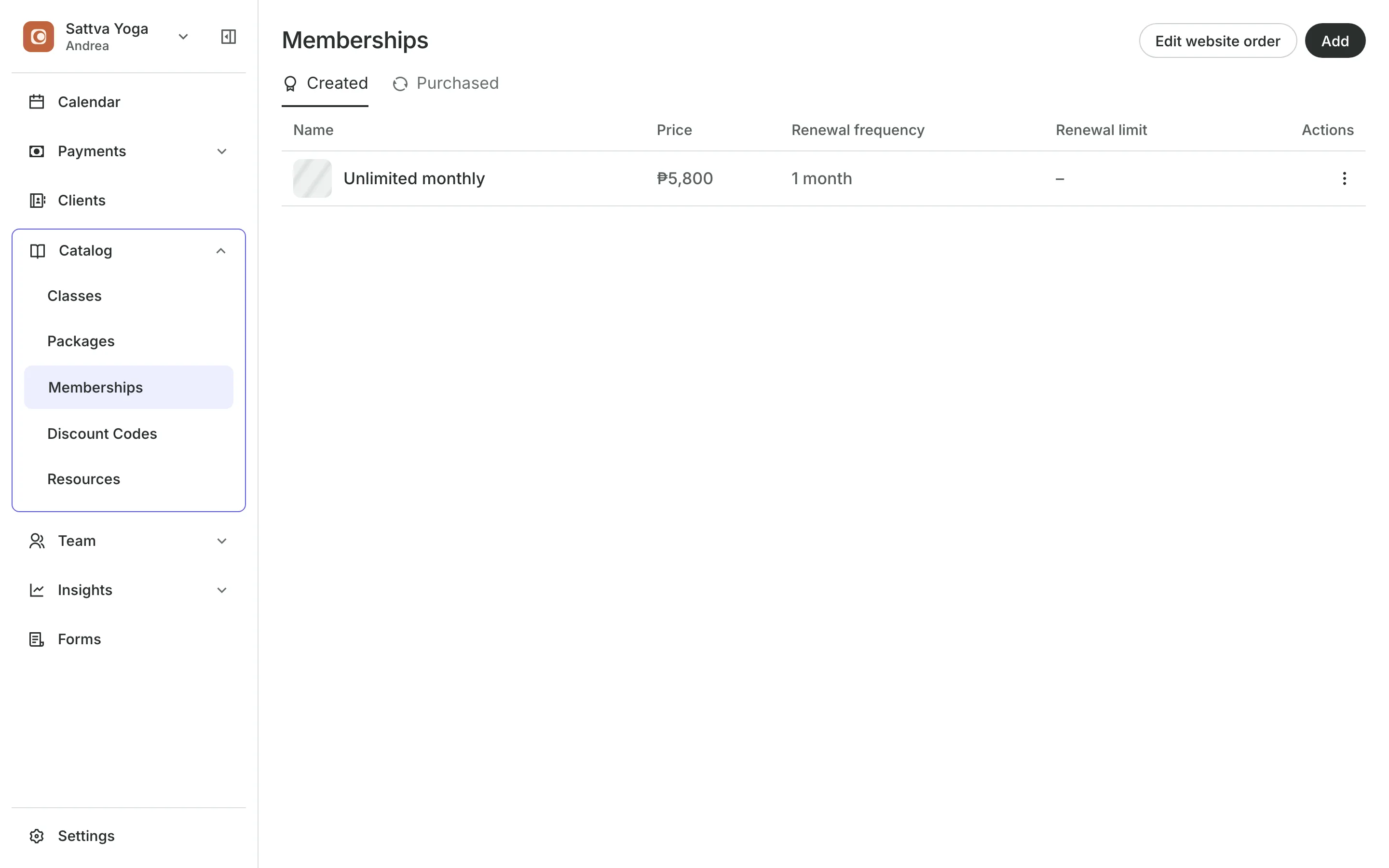 Memberships with each one's price and renewal